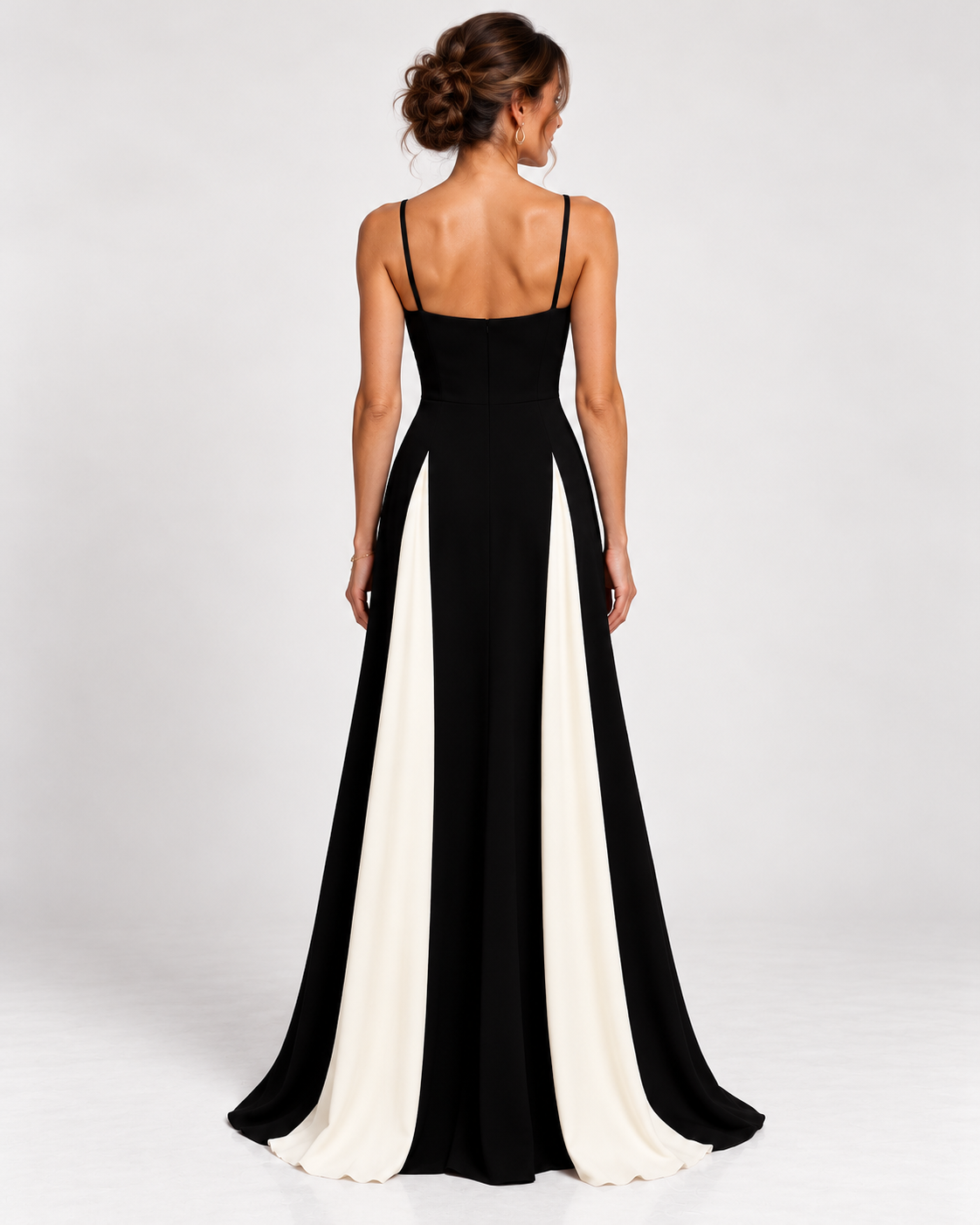 Robe Longue Color Block Décolleté Cœur