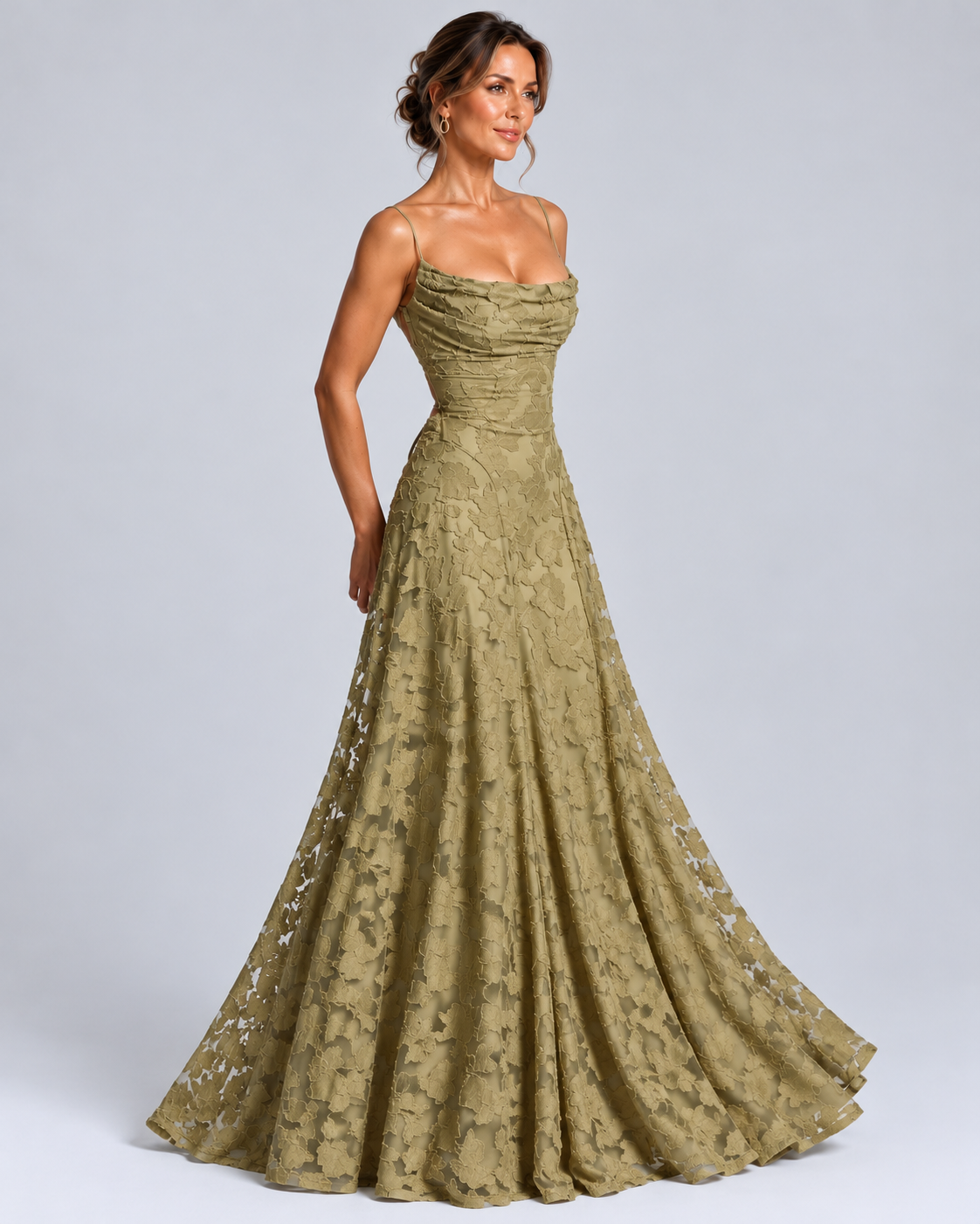 Ava | Robe Longue en Brocart Fleuri
