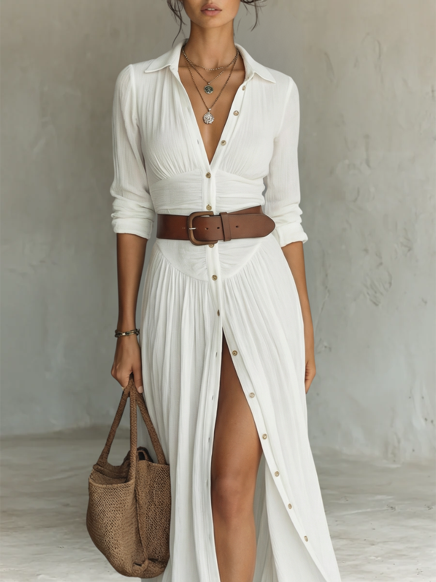 Amélia™ — Robe maxi élégante à col revers
