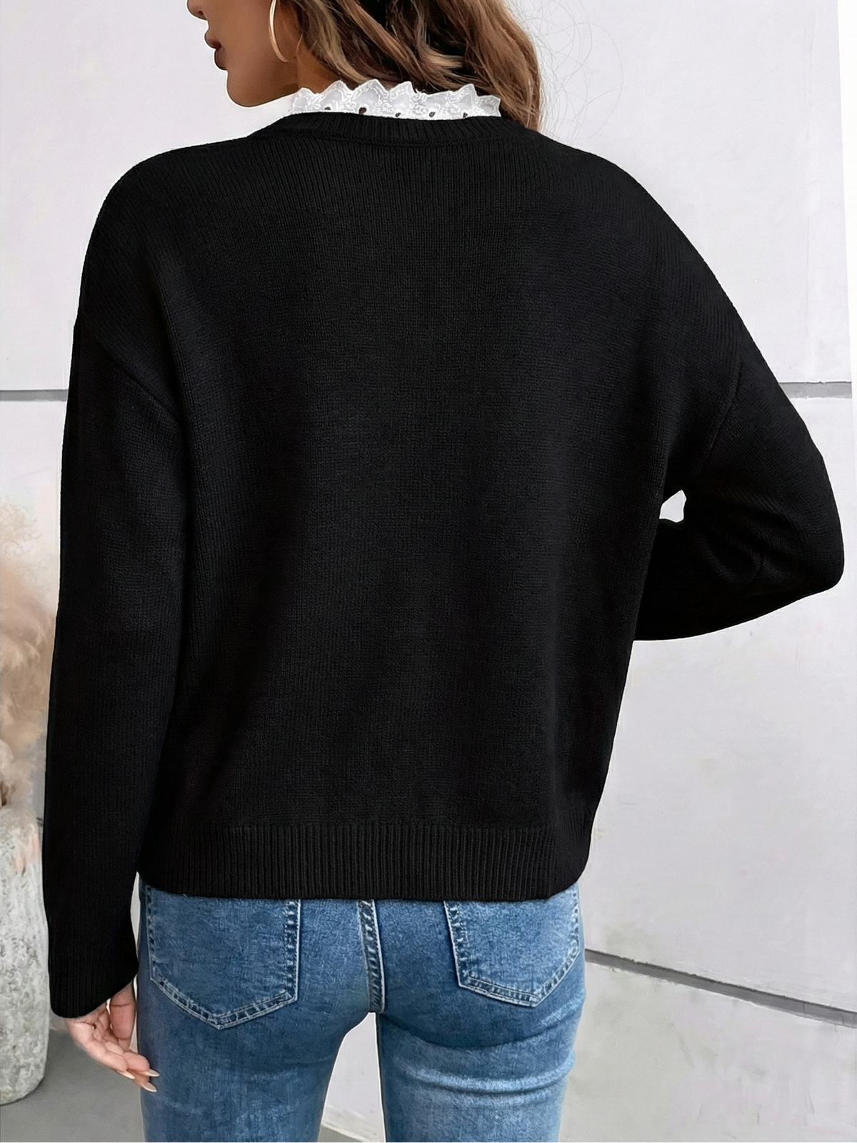 Céline | Pull Chic en Tricot avec Col en Dentelle Élégant