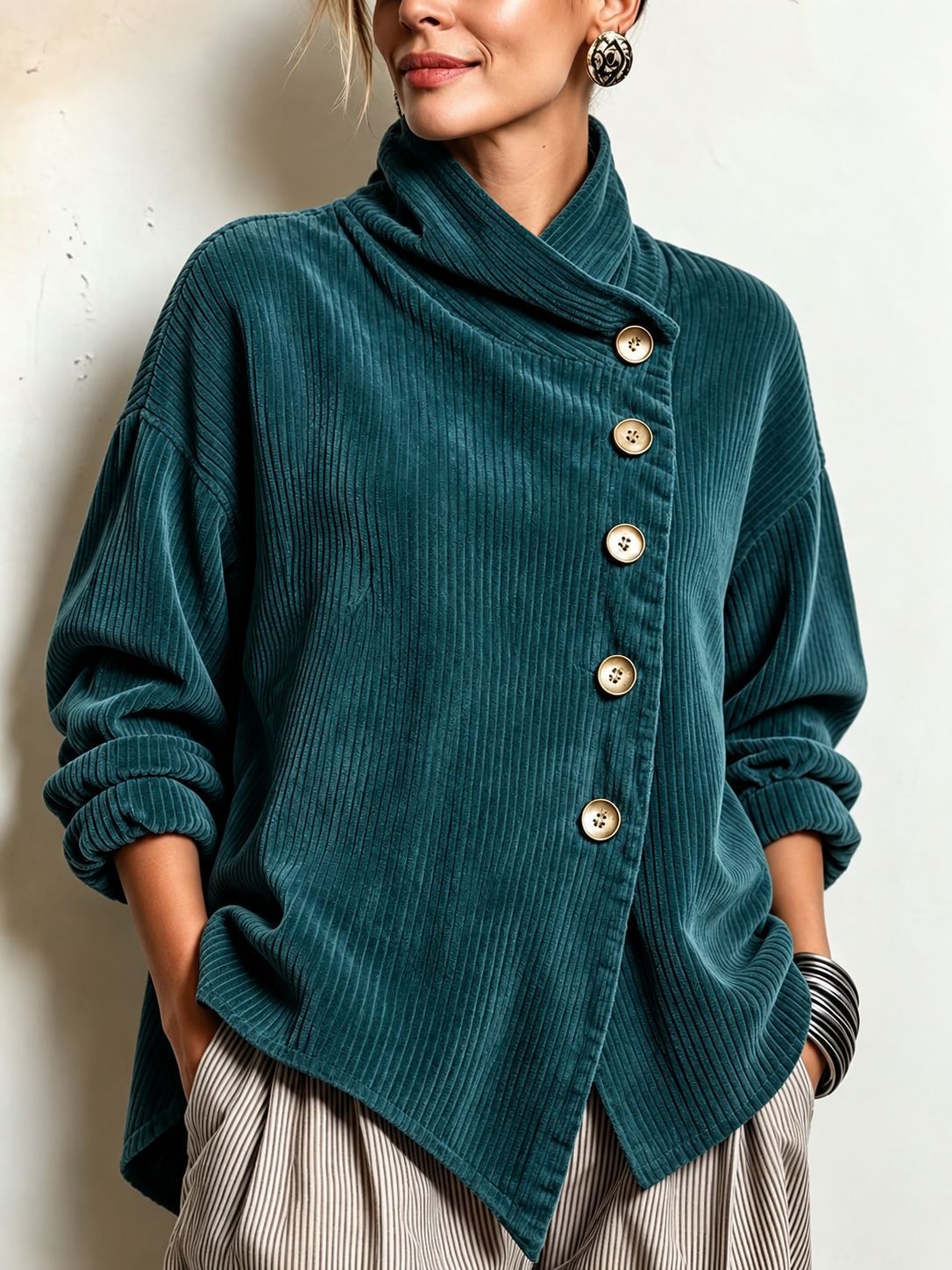 Elara | Pull en velours côtelé à col montant