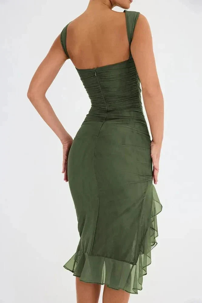 Arabella | Robe Midi Froncée Asymétrique
