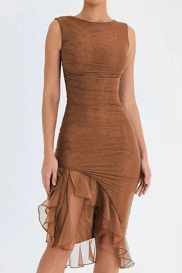 Arabella | Robe Midi Froncée Asymétrique