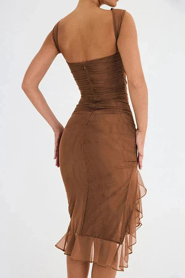 Arabella | Robe Midi Froncée Asymétrique