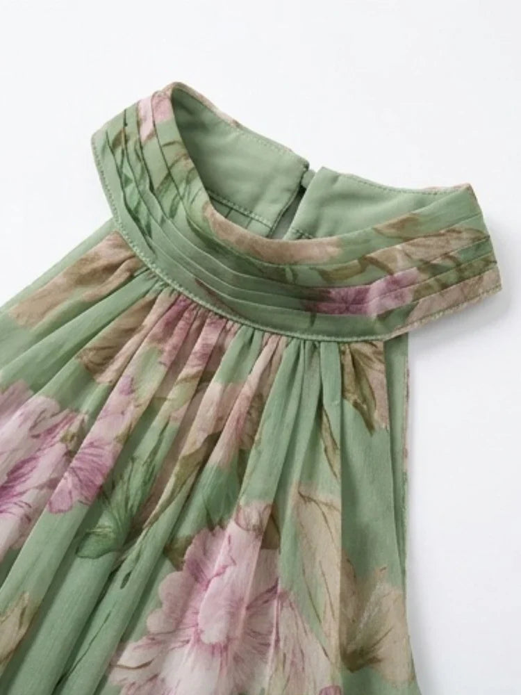 Ellie | Floral Wedding Guest Halter Maxi Dress with Tie Waist