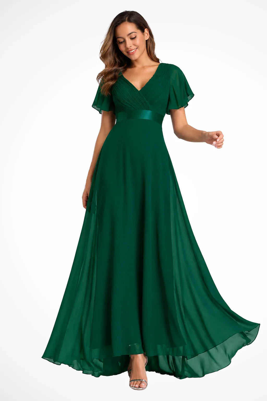 Felicity | Women's V-Neck Wedding Guest Maxi Dress with Flutter Sleeves