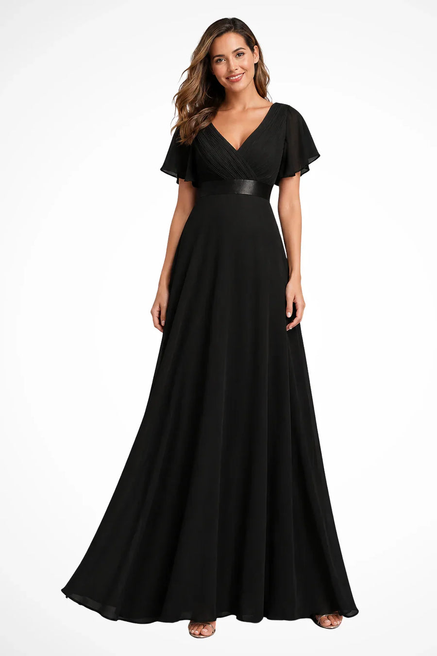 Felicity | Women's V-Neck Wedding Guest Maxi Dress with Flutter Sleeves