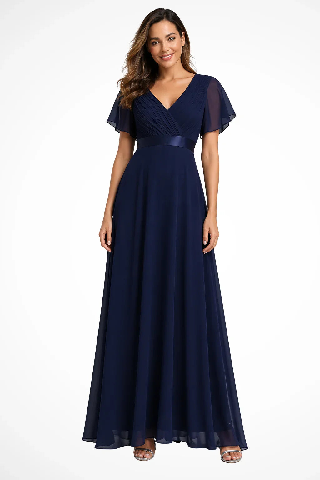 Felicity | Women's V-Neck Wedding Guest Maxi Dress with Flutter Sleeves