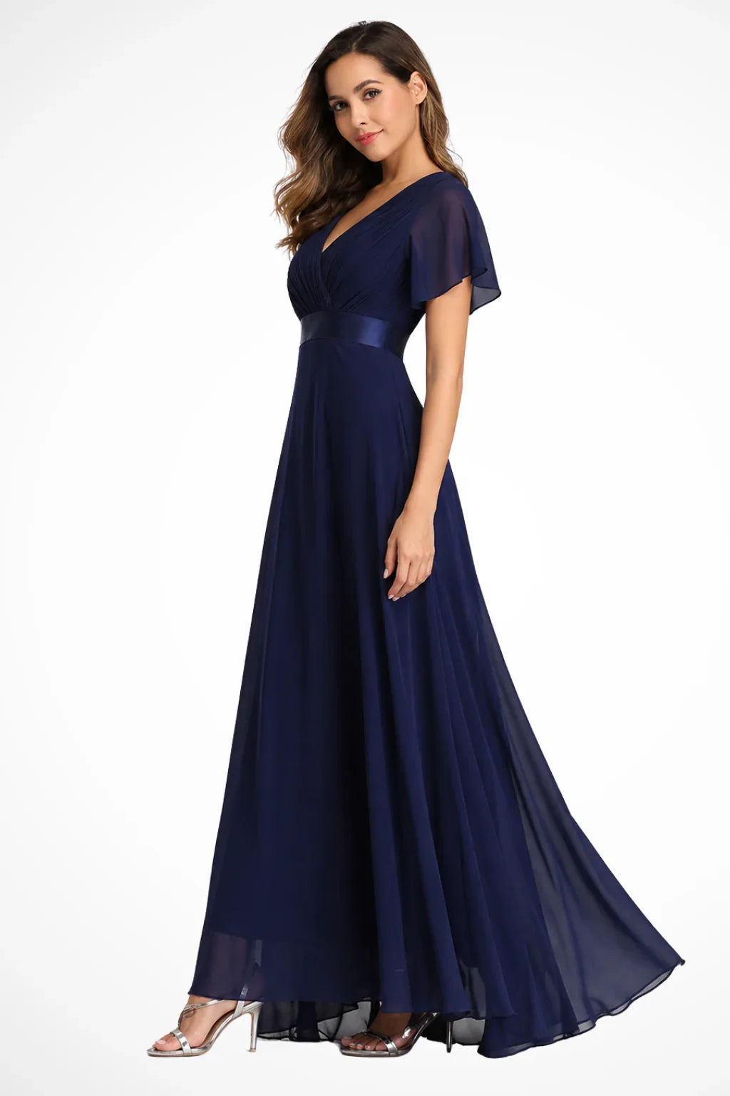 Felicity | Women's V-Neck Wedding Guest Maxi Dress with Flutter Sleeves