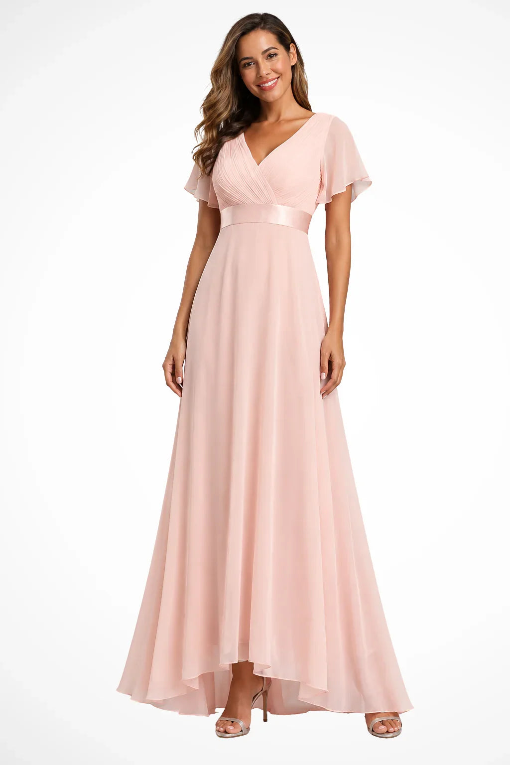 Felicity | Women's V-Neck Wedding Guest Maxi Dress with Flutter Sleeves