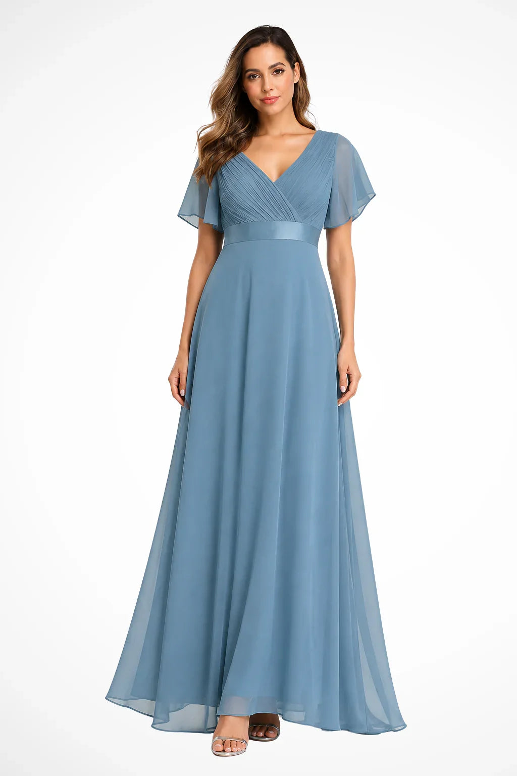 Felicity | Women's V-Neck Wedding Guest Maxi Dress with Flutter Sleeves