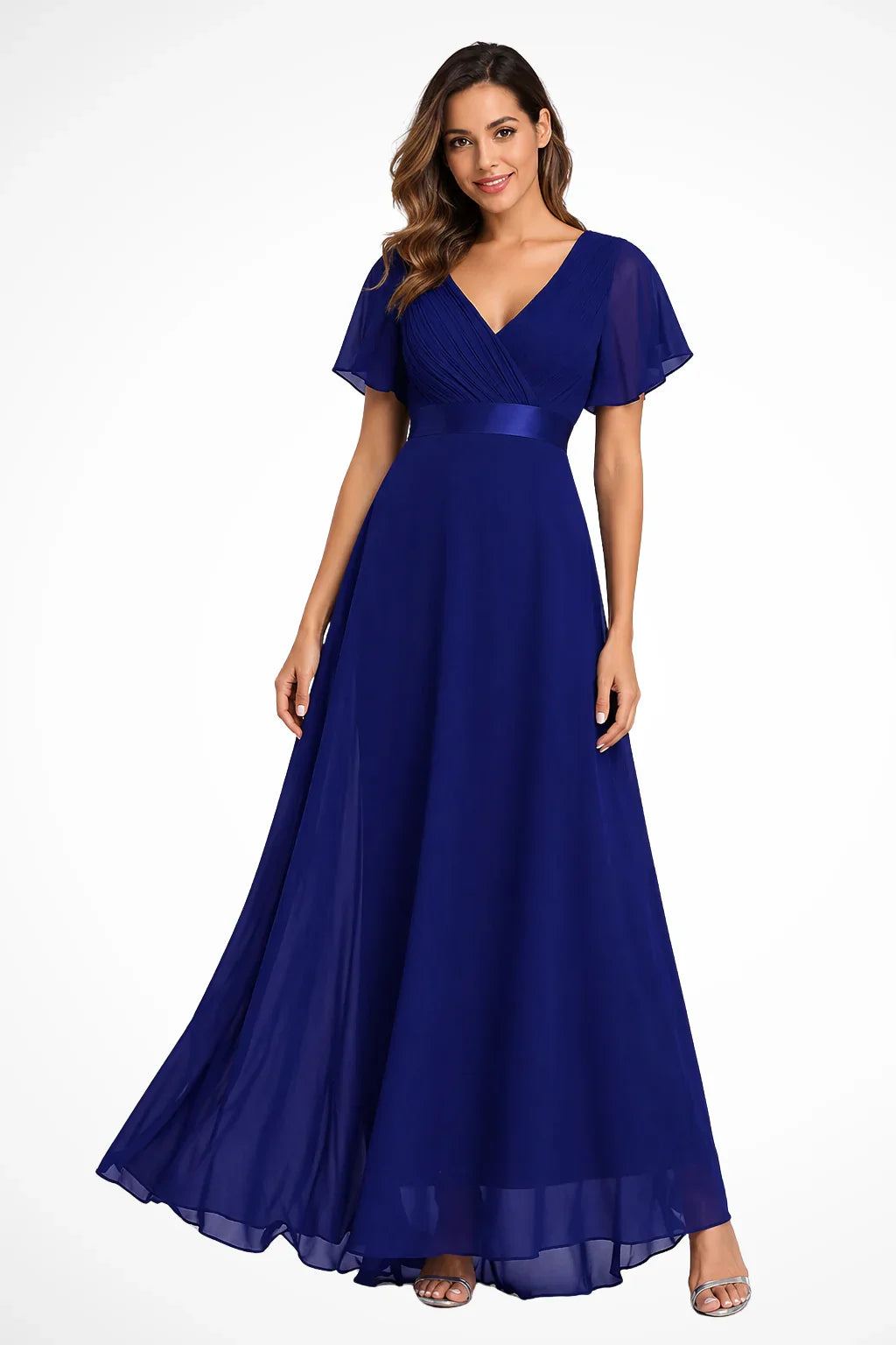Felicity | Women's V-Neck Wedding Guest Maxi Dress with Flutter Sleeves