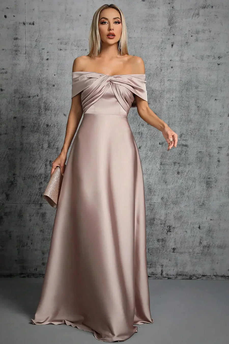 Iona | Pleated Off Shoulder Twisted Knot Evening Maxi Dress with Bodice