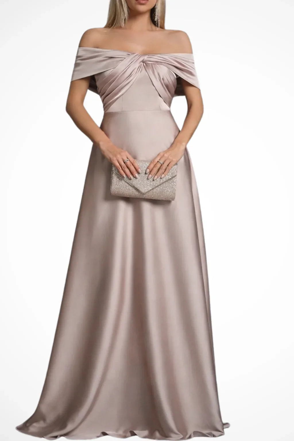 Iona | Pleated Off Shoulder Twisted Knot Evening Maxi Dress with Bodice