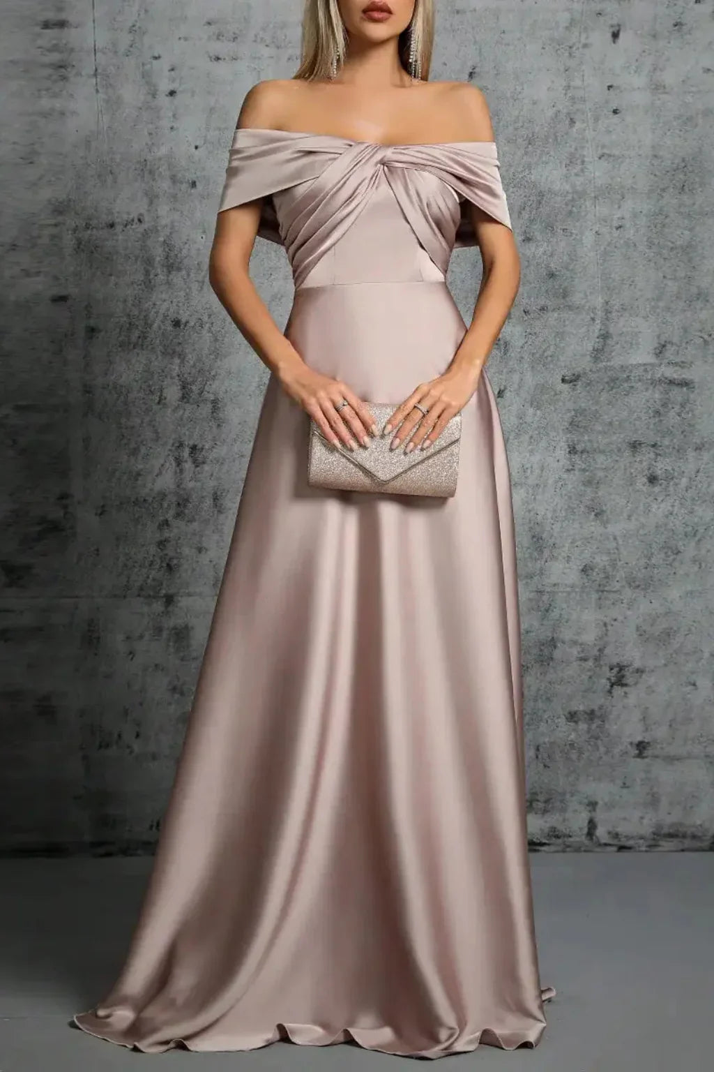 Iona | Pleated Off Shoulder Twisted Knot Evening Maxi Dress with Bodice