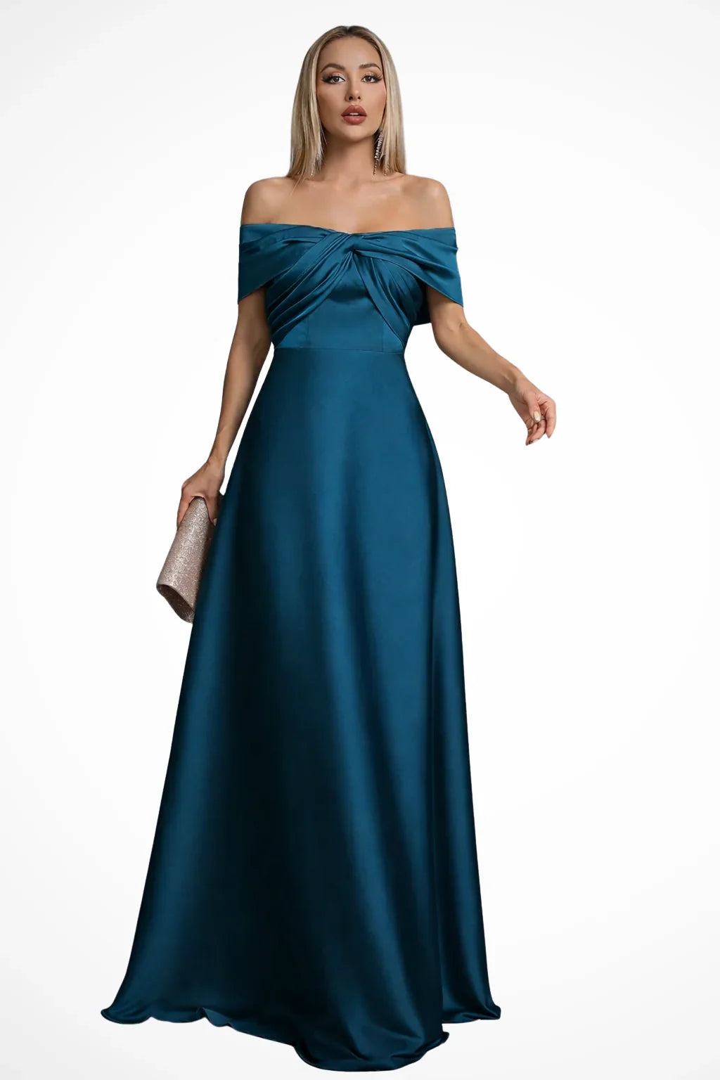 Iona | Pleated Off Shoulder Twisted Knot Evening Maxi Dress with Bodice