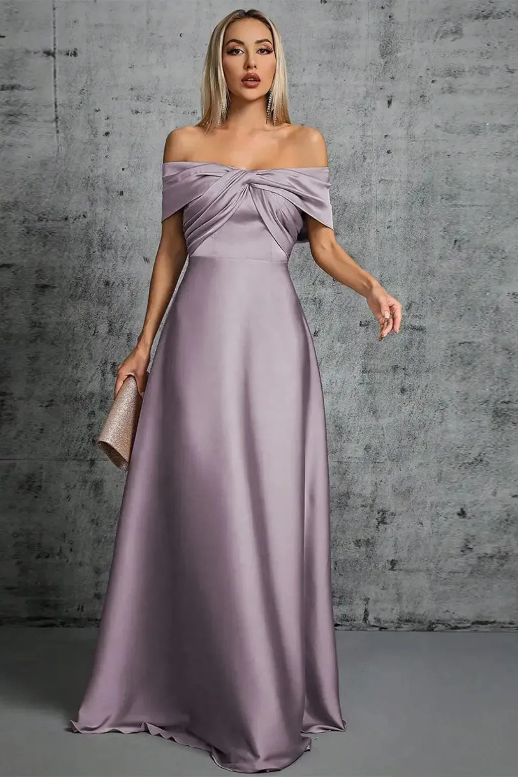Iona | Pleated Off Shoulder Twisted Knot Evening Maxi Dress with Bodice