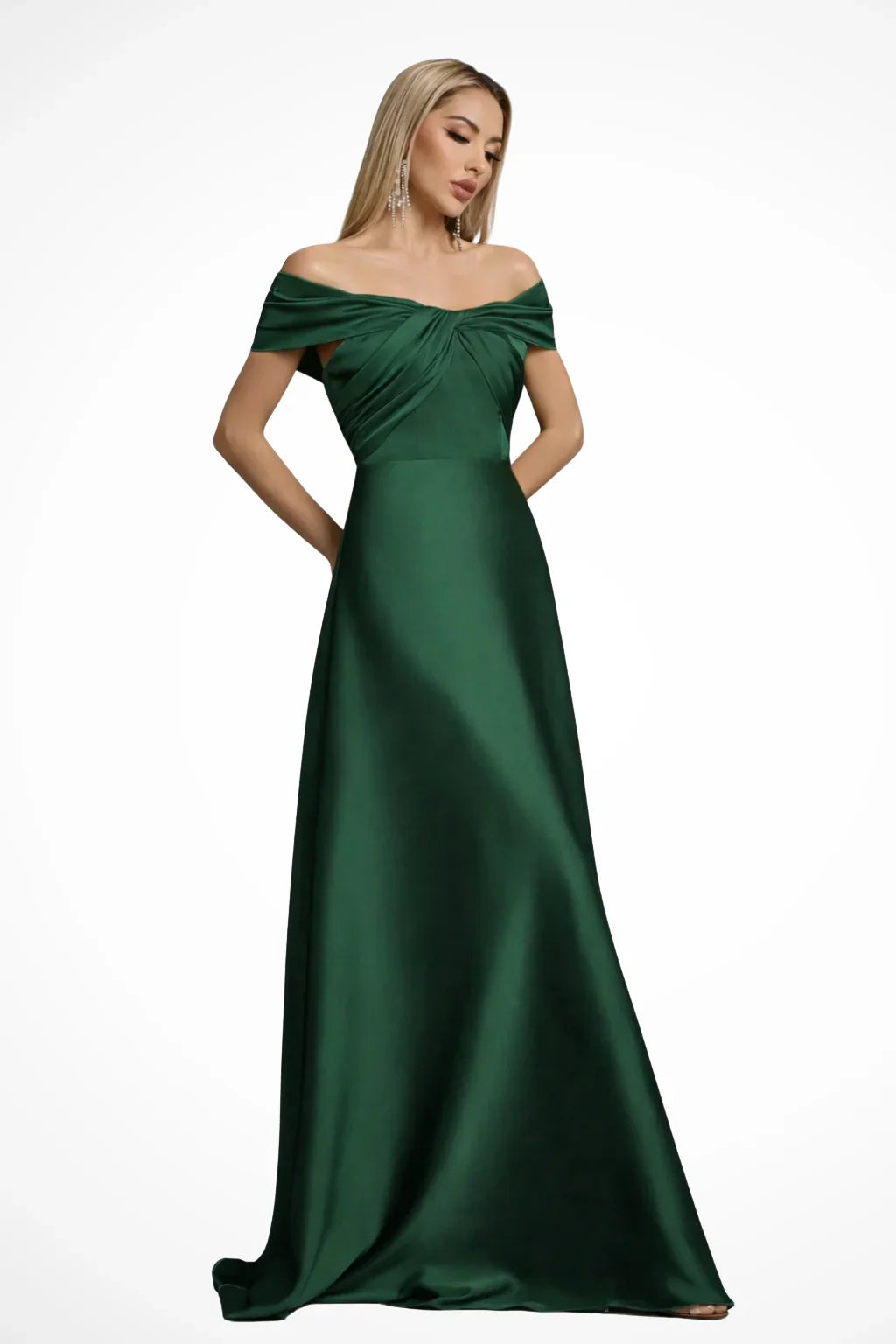 Iona | Pleated Off Shoulder Twisted Knot Evening Maxi Dress with Bodice