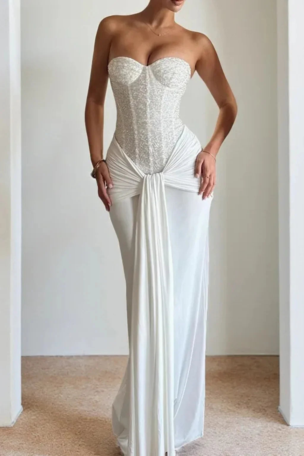 Jocelyn | Strapless Corset Wedding Guest Maxi Dress