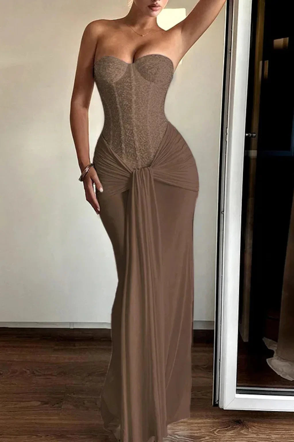Jocelyn | Strapless Corset Wedding Guest Maxi Dress