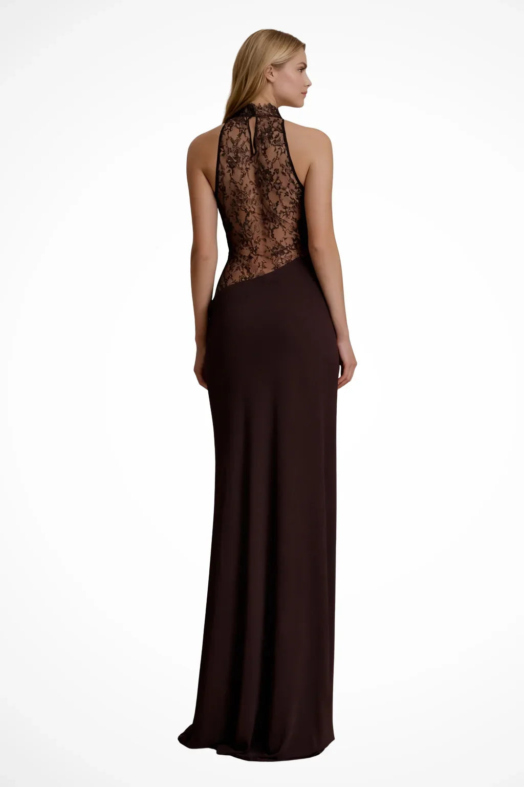 Niamh | Lace Halter Neck Wedding Guest Maxi Dress with High Collar