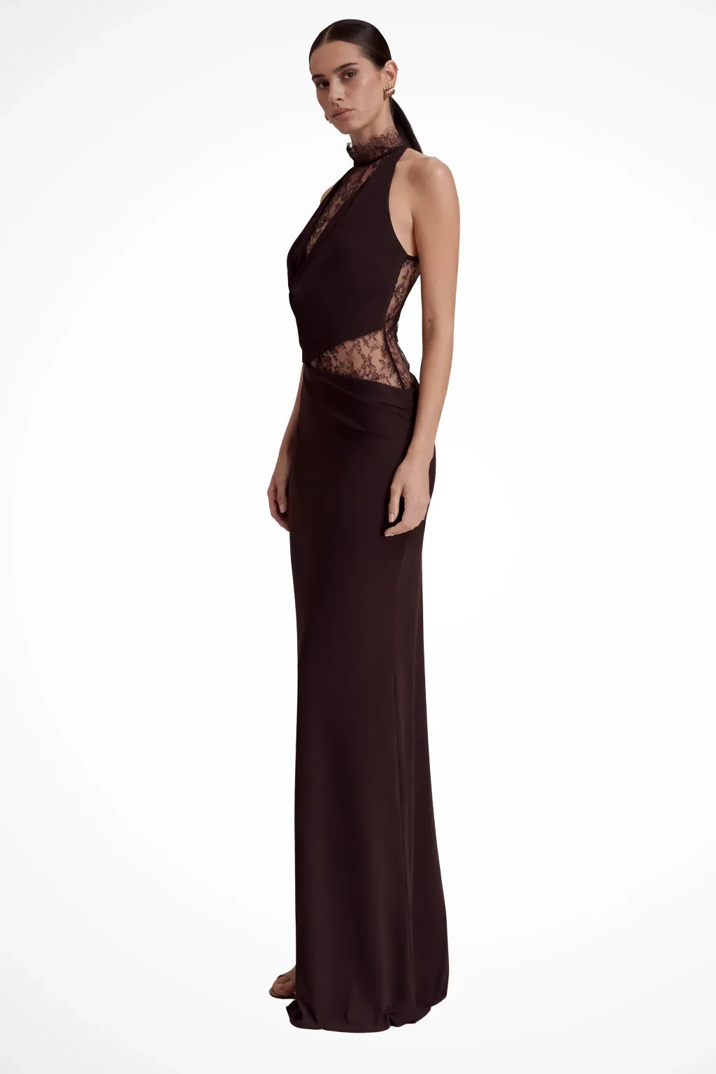 Niamh | Lace Halter Neck Wedding Guest Maxi Dress with High Collar