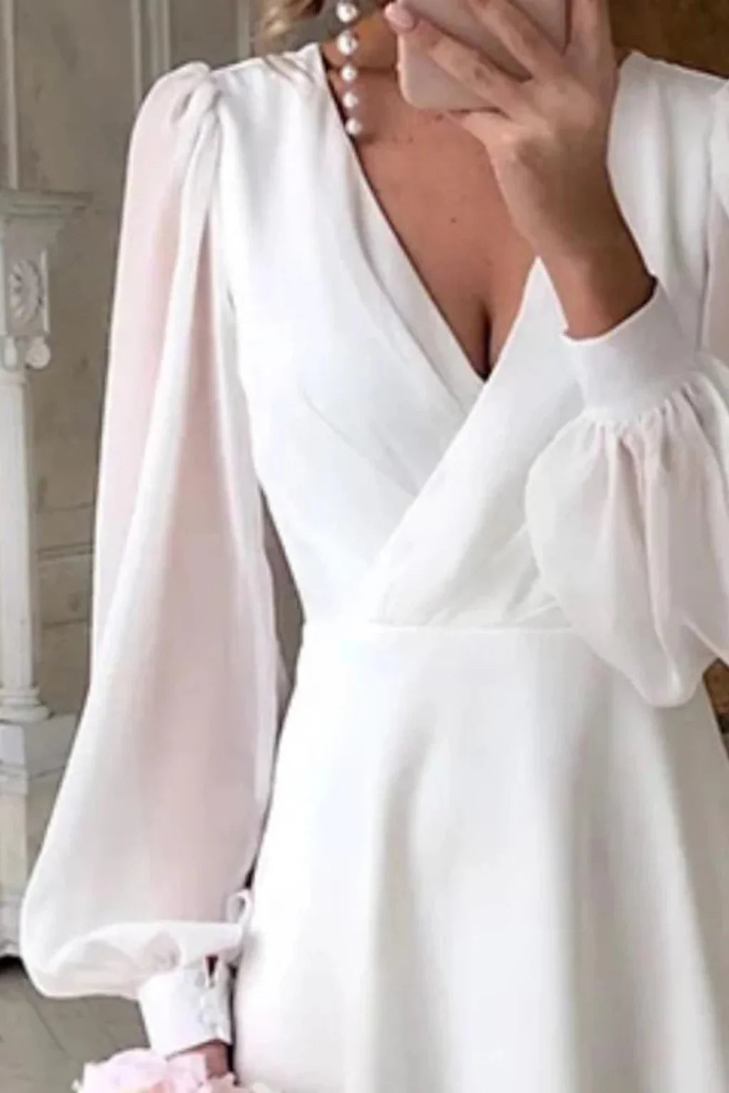 Perdita | Robe Midi Blanche à Manches Bouffantes