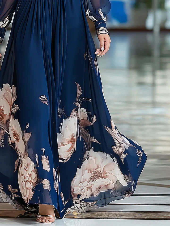 Sian | V-Neck Floral Wedding Guest Maxi Dress with Long Sleeves