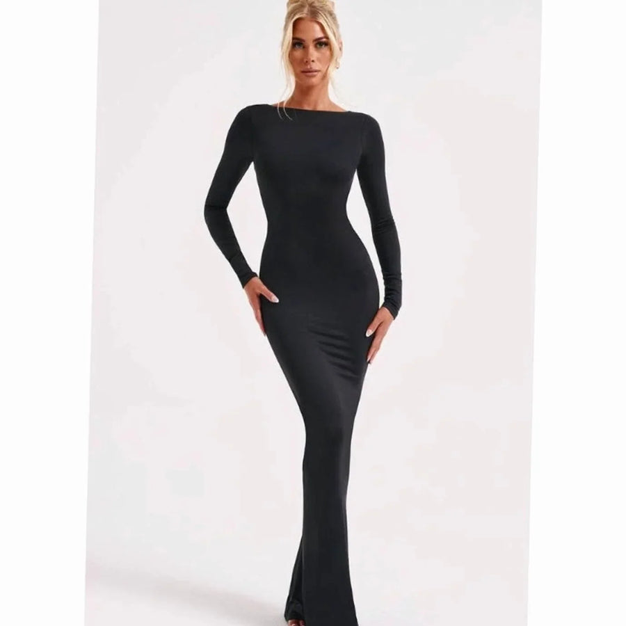 Open Back Maxi Dress - Long Sleeve Fitted Women's Bridesmaid