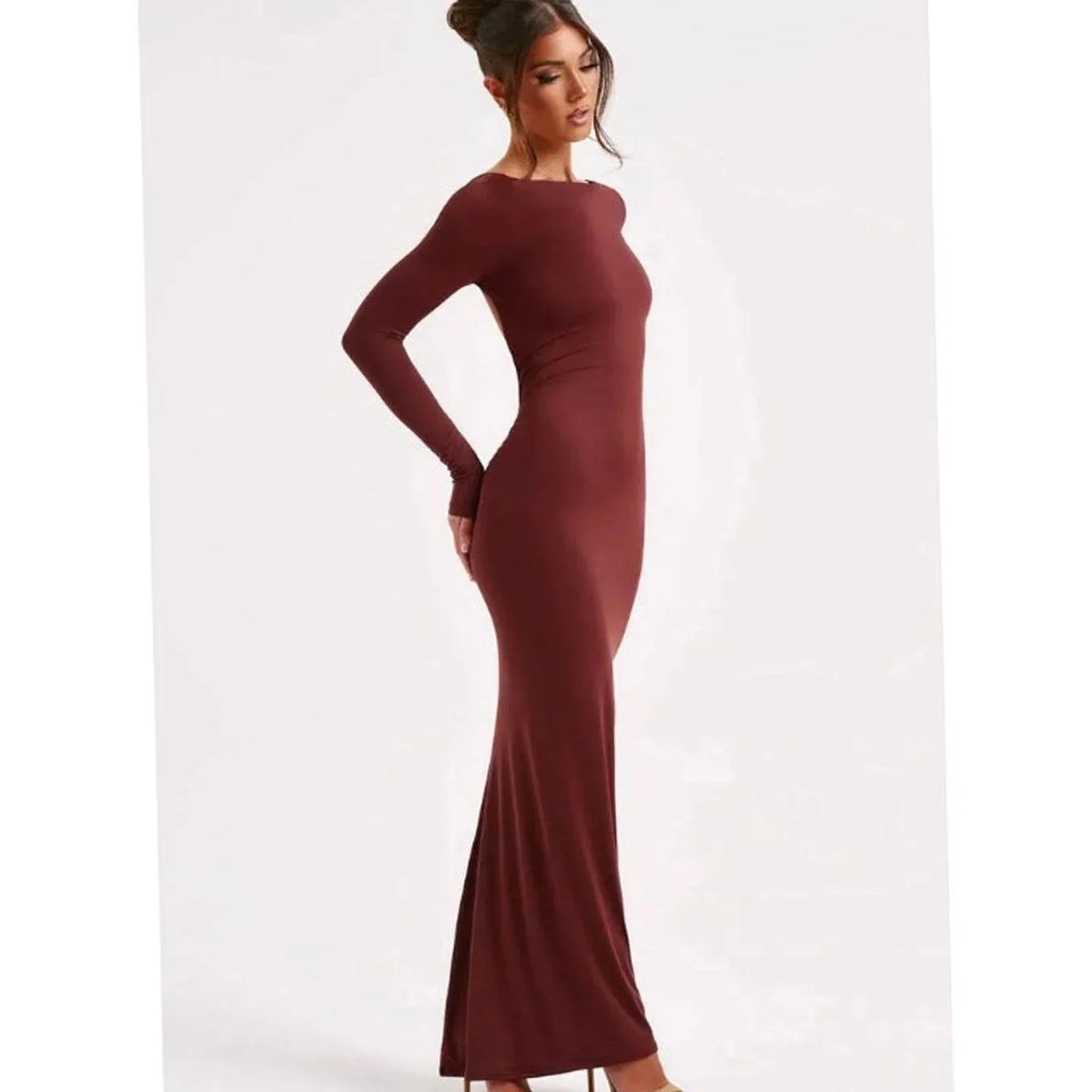 Open Back Maxi Dress - Long Sleeve Fitted Women's Bridesmaid