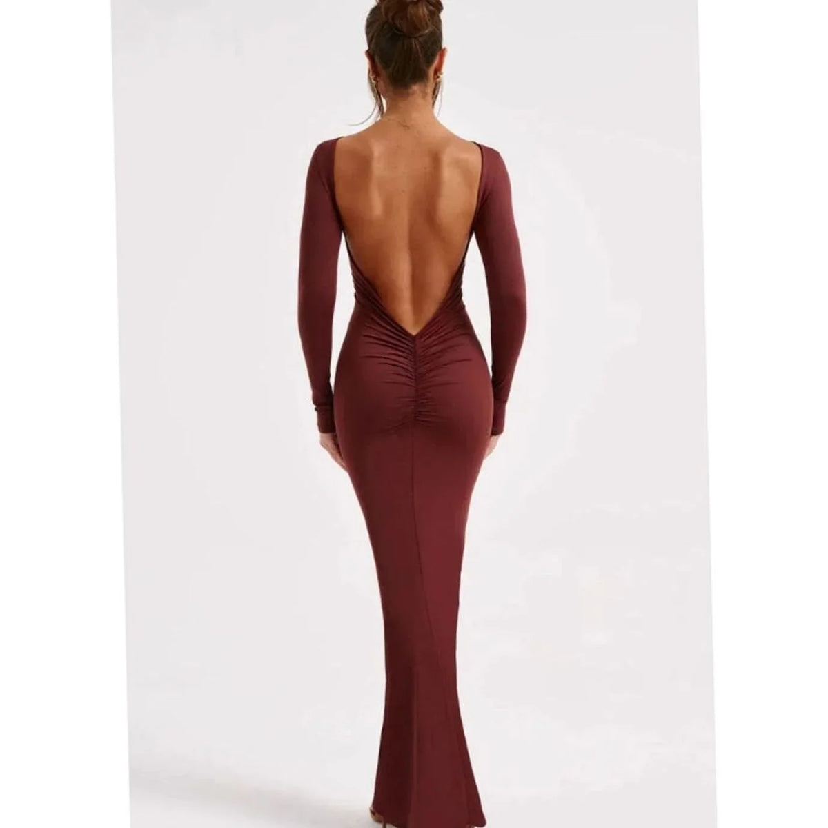 Open Back Maxi Dress - Long Sleeve Fitted Women's Bridesmaid