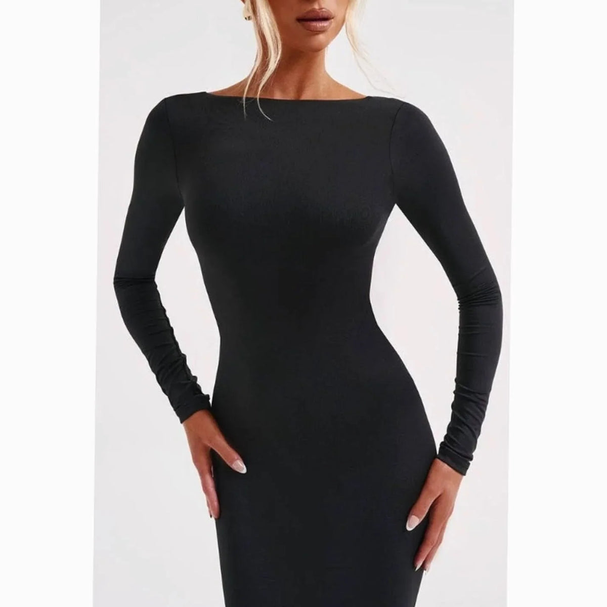 Open Back Maxi Dress - Long Sleeve Fitted Women's Bridesmaid