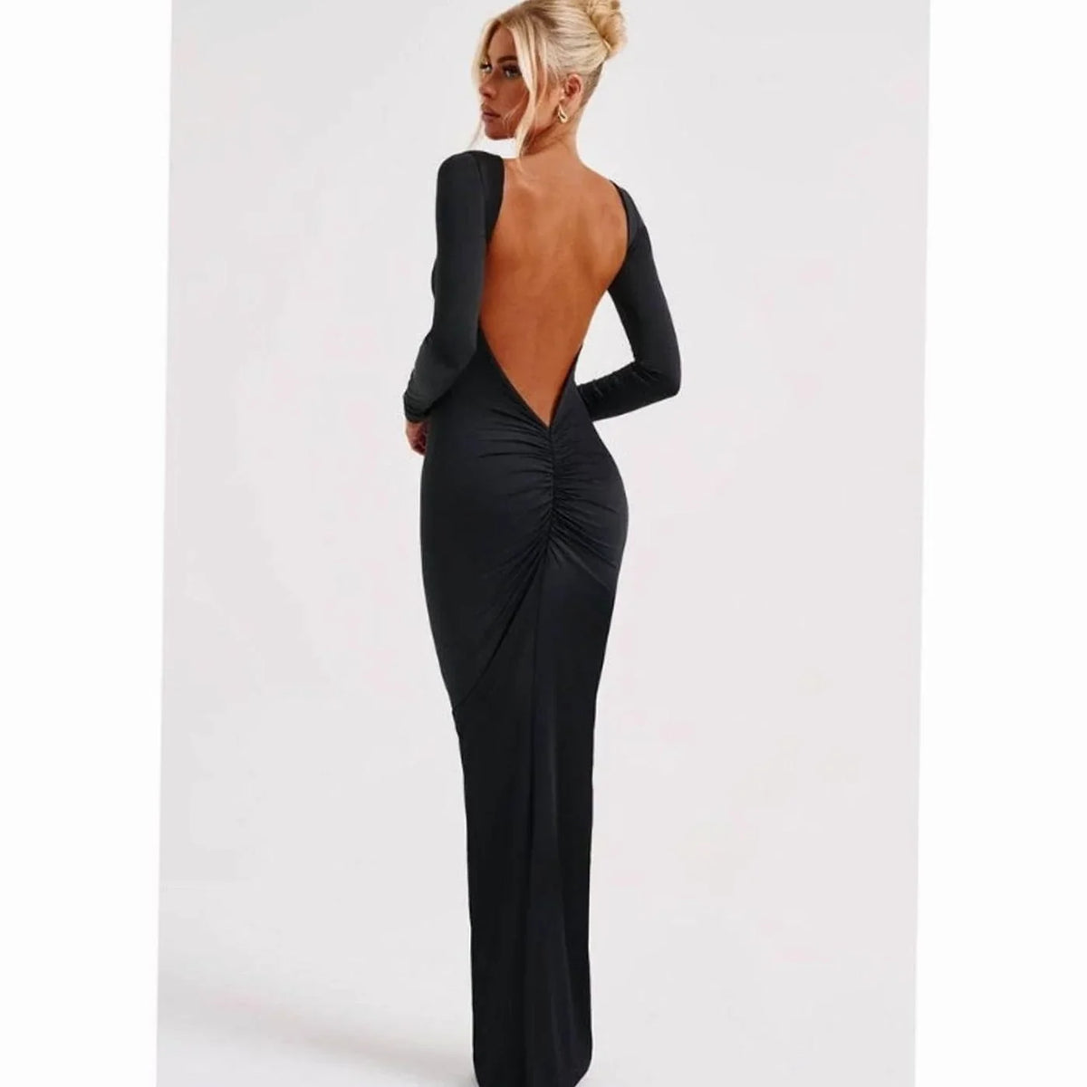 Open Back Maxi Dress - Long Sleeve Fitted Women's Bridesmaid