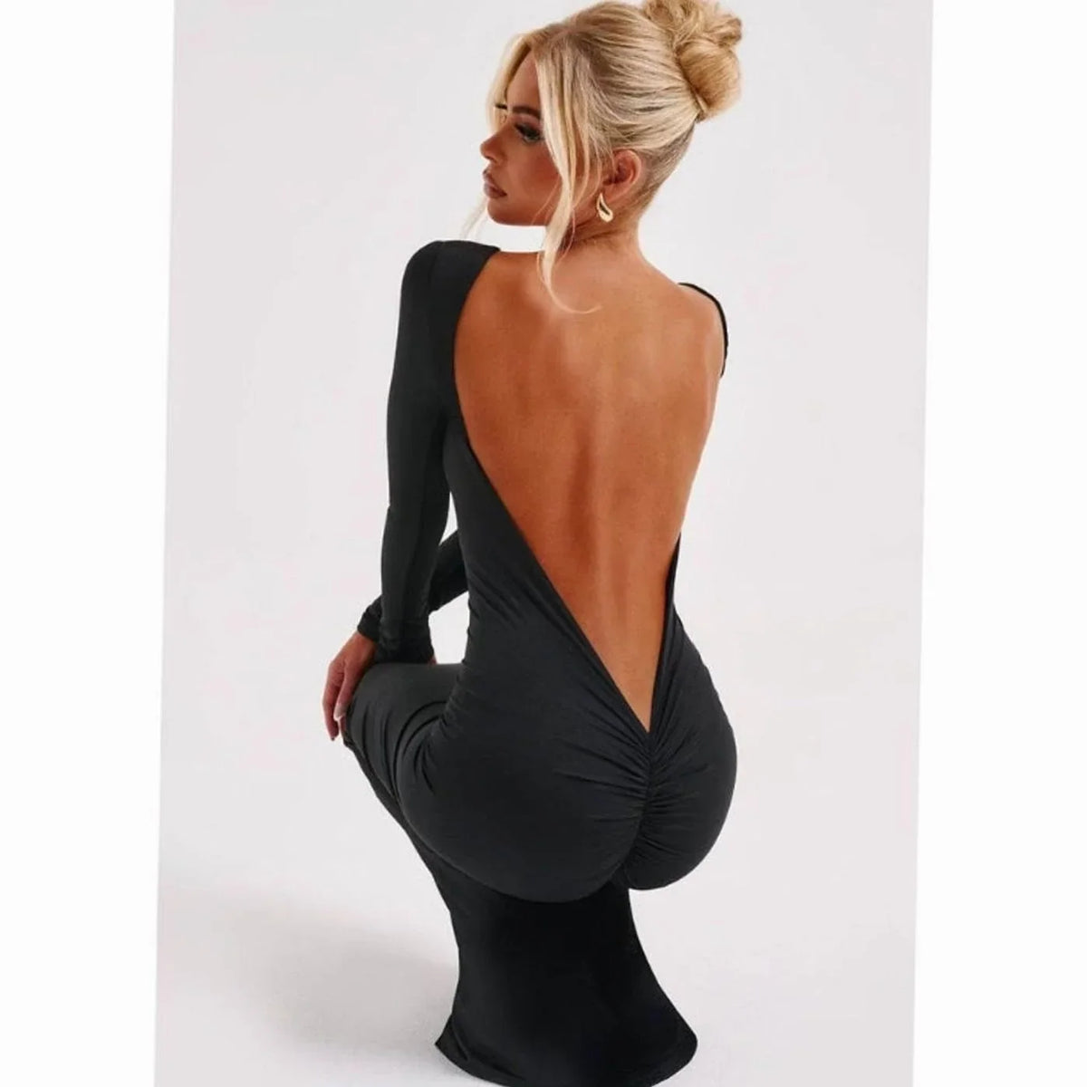 Open Back Maxi Dress - Long Sleeve Fitted Women's Bridesmaid