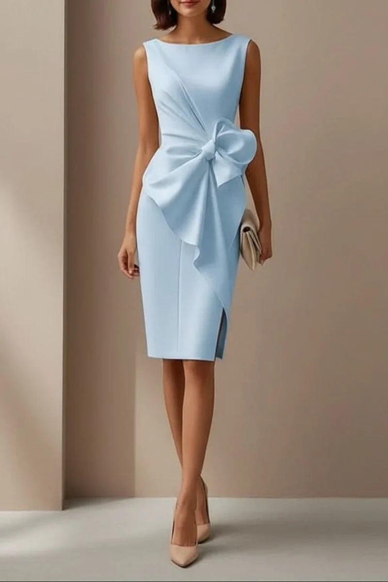 Bow Detail Midi Dress - Sheath Sleeveless Women's Wedding