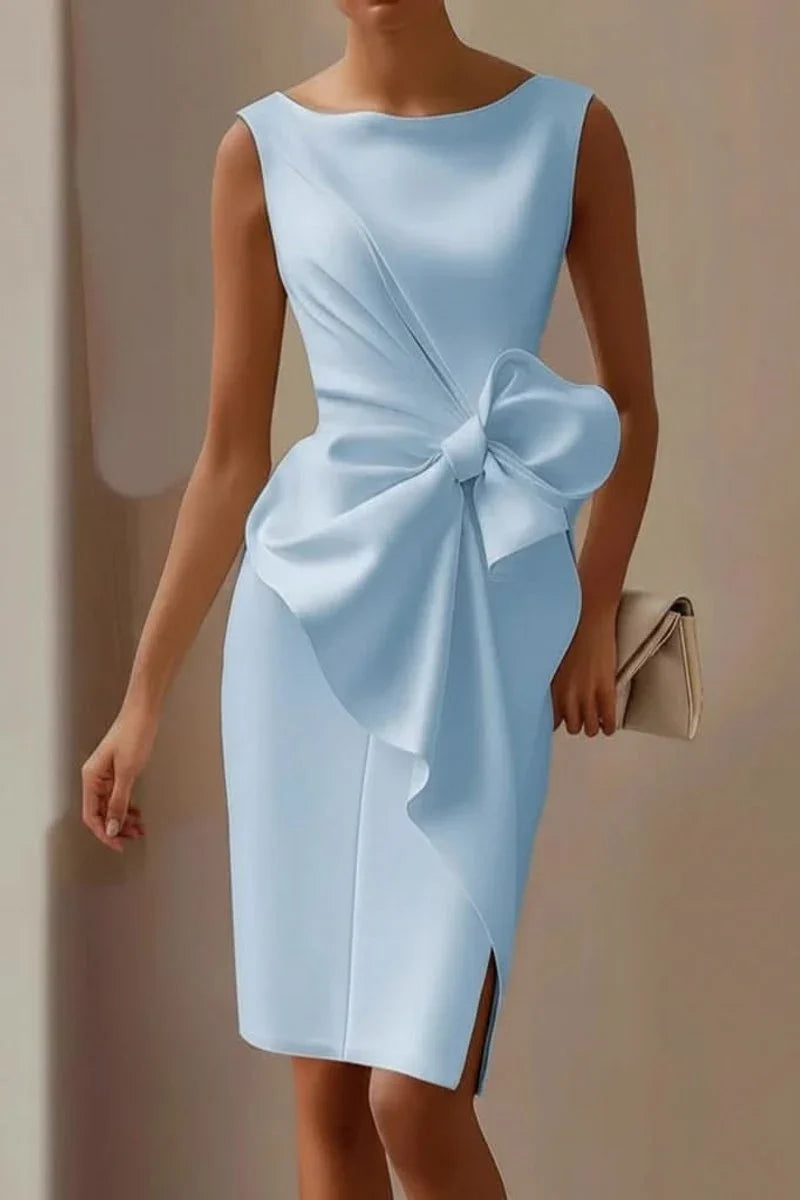 Bow Detail Midi Dress - Sheath Sleeveless Women's Wedding