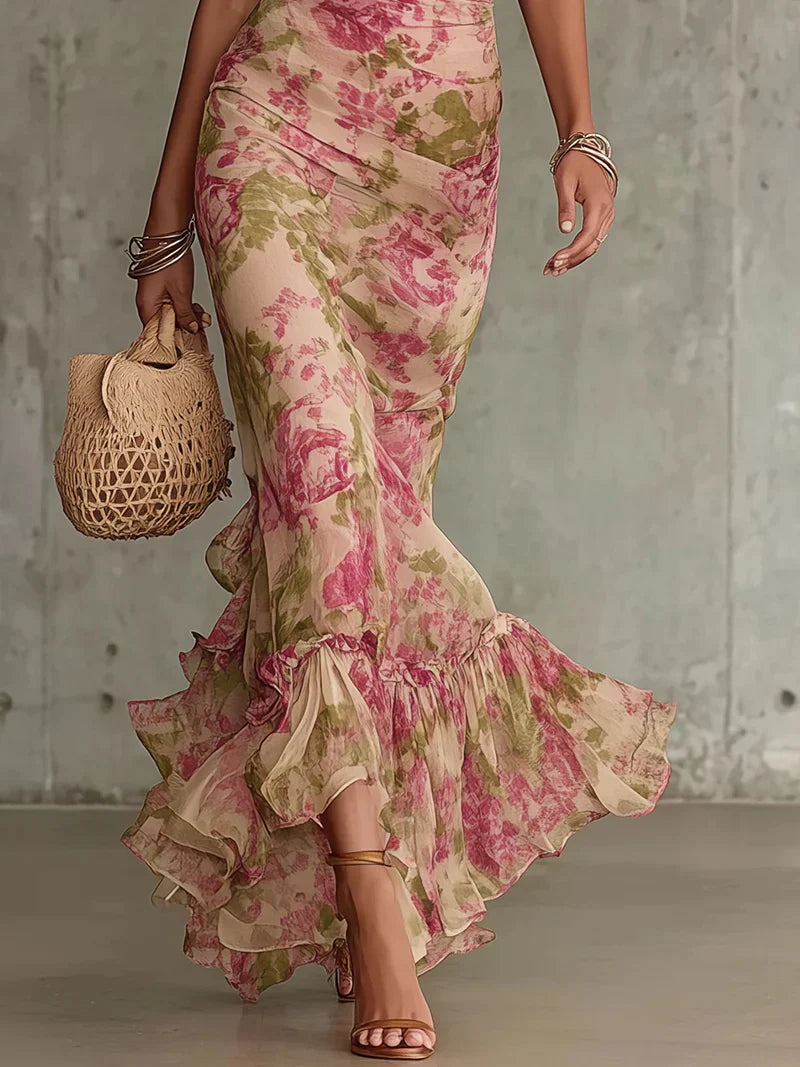 Yvonne | Floral Wedding Guest Maxi Dress with Puff Sleeves